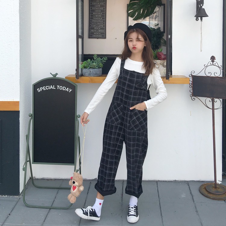 (Có sẵn) SP001 Quần yếm caro đen | BigBuy360 - bigbuy360.vn