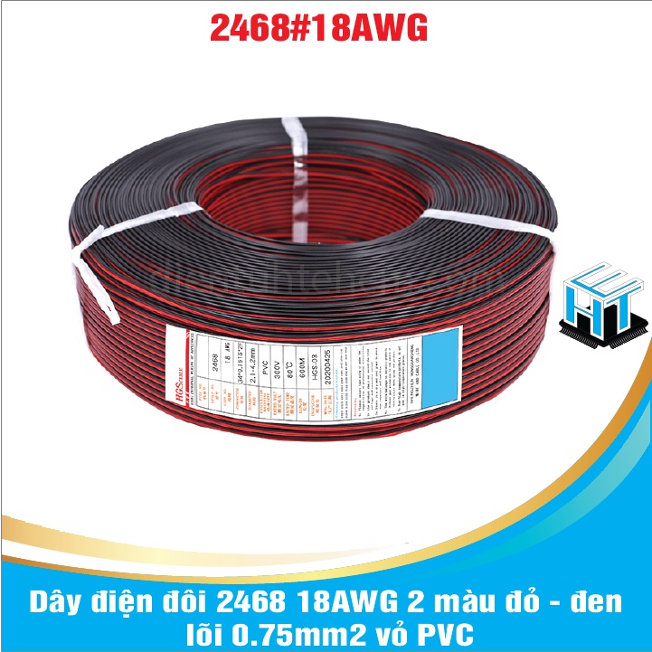 1 MÉT Dây điện đôi 2468 18AWG 2 màu đỏ - đen lõi 0.75mm2 vỏ PVC