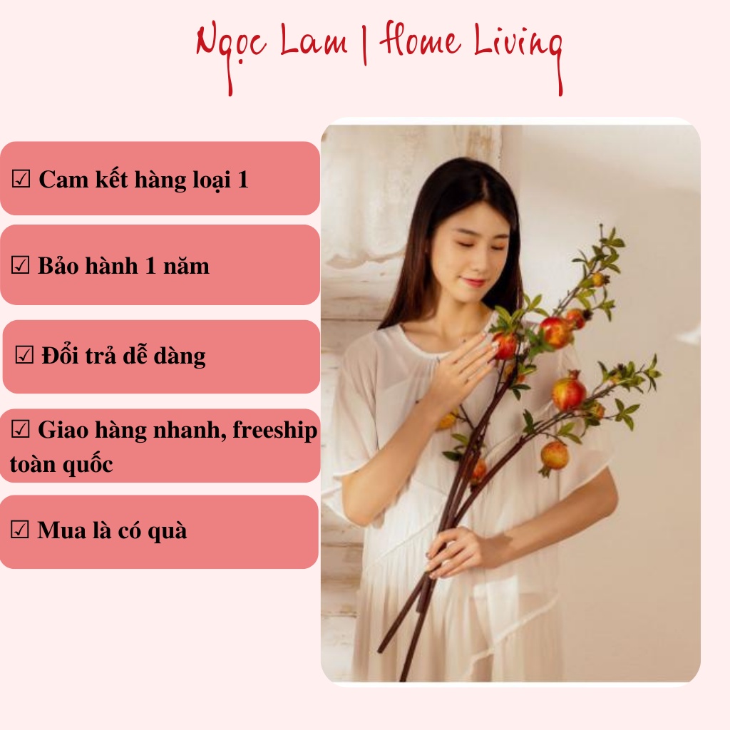 Cành quả lựu giả 6 quả chất liệu cao cấp trang trí phòng ngủ, phòng khách, quán cafe, phòng đọc sách, nhà hàng