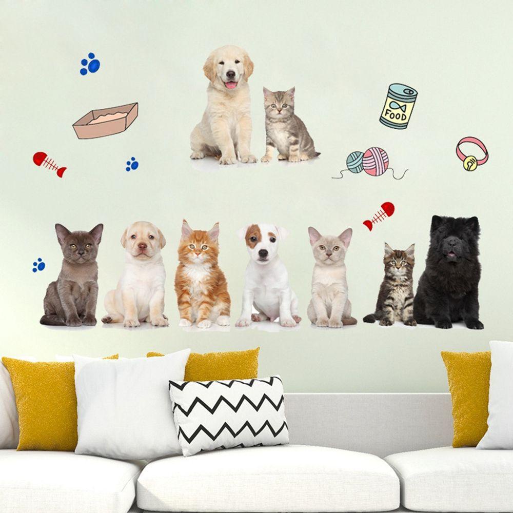 Sticker Dán Tường Tự Dính Họa Tiết Chó Mèo 3D Dễ Thương Trang Trí Phòng Ngủ / Phòng Khách