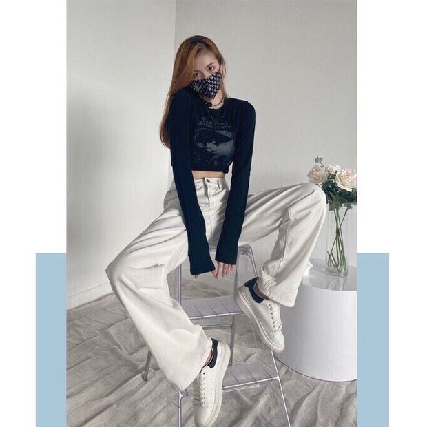 Quần jean ống suông lưng cao culottes ôm eo vintage cực xinh