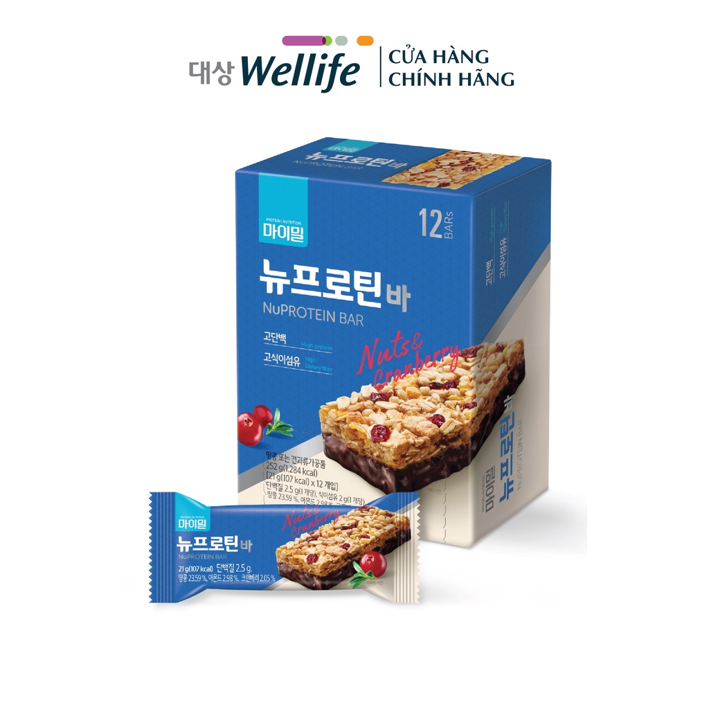 Bánh ngũ cốc bổ sung protein Wellife Mymeal new protein bar hộp 12 gói