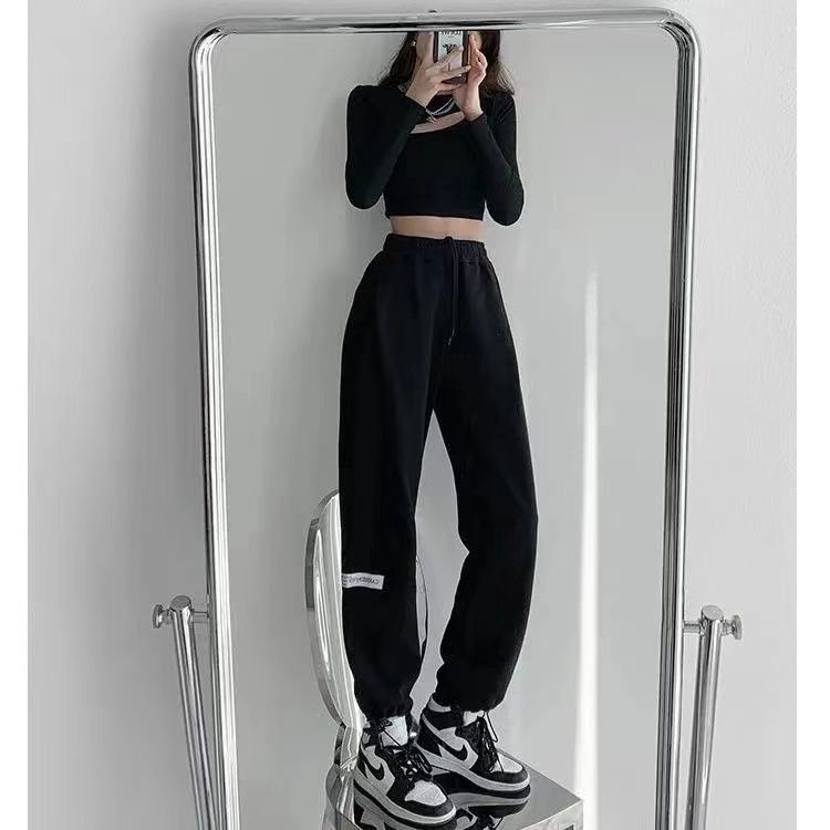 Quần Dài Thể Thao Dáng Rộng Lưng Cao Phối Dây Rút In Chữ Thời Trang Xuân Hè Mới Cho Nữ | BigBuy360 - bigbuy360.vn