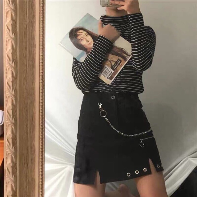 Chân Váy Kaki Đính Khoen