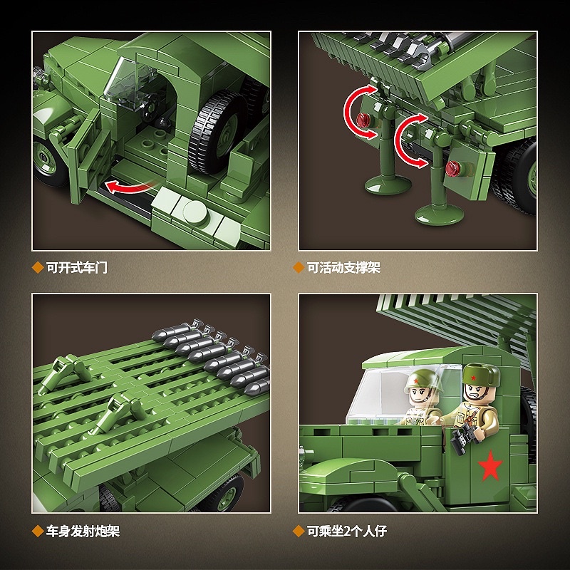 Army Quan guan 100240 bộ đồ chơi lắp ráp mô hình xe phóng loạt tên lửa Katyusa Bm-13 Rocket lauch artillery của Liên Xô