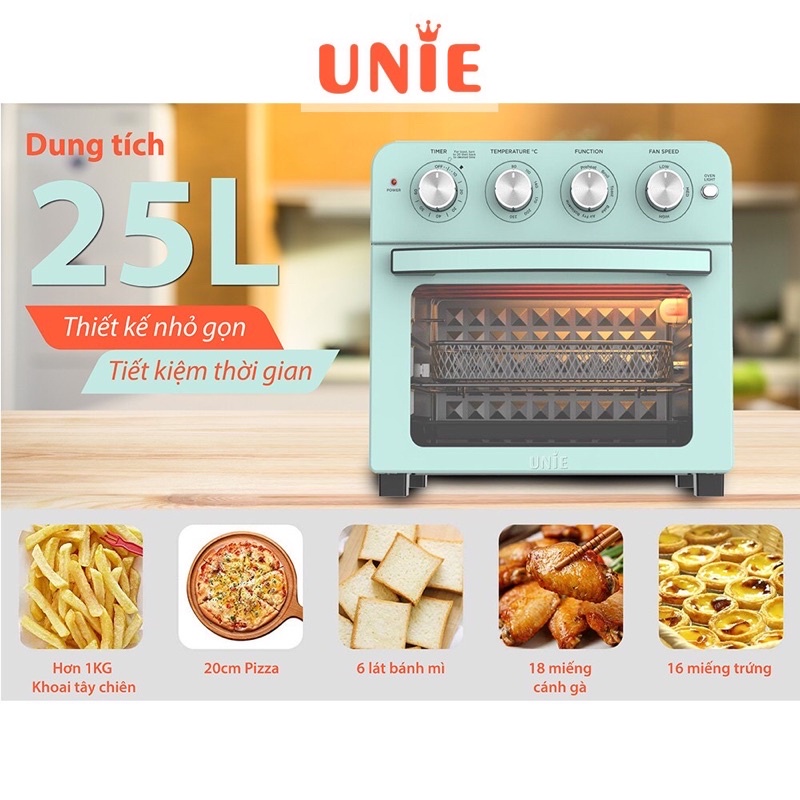 Lò nướng kiêm nồi chiên không dầu tiện lợi UNIE Q37 1700W, dung tích 25L - Hàng chính hãng