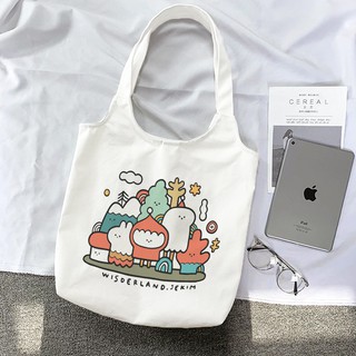Túi Tote Vải Canvas Quai Tròn Có Khóa Hình WisderLand
