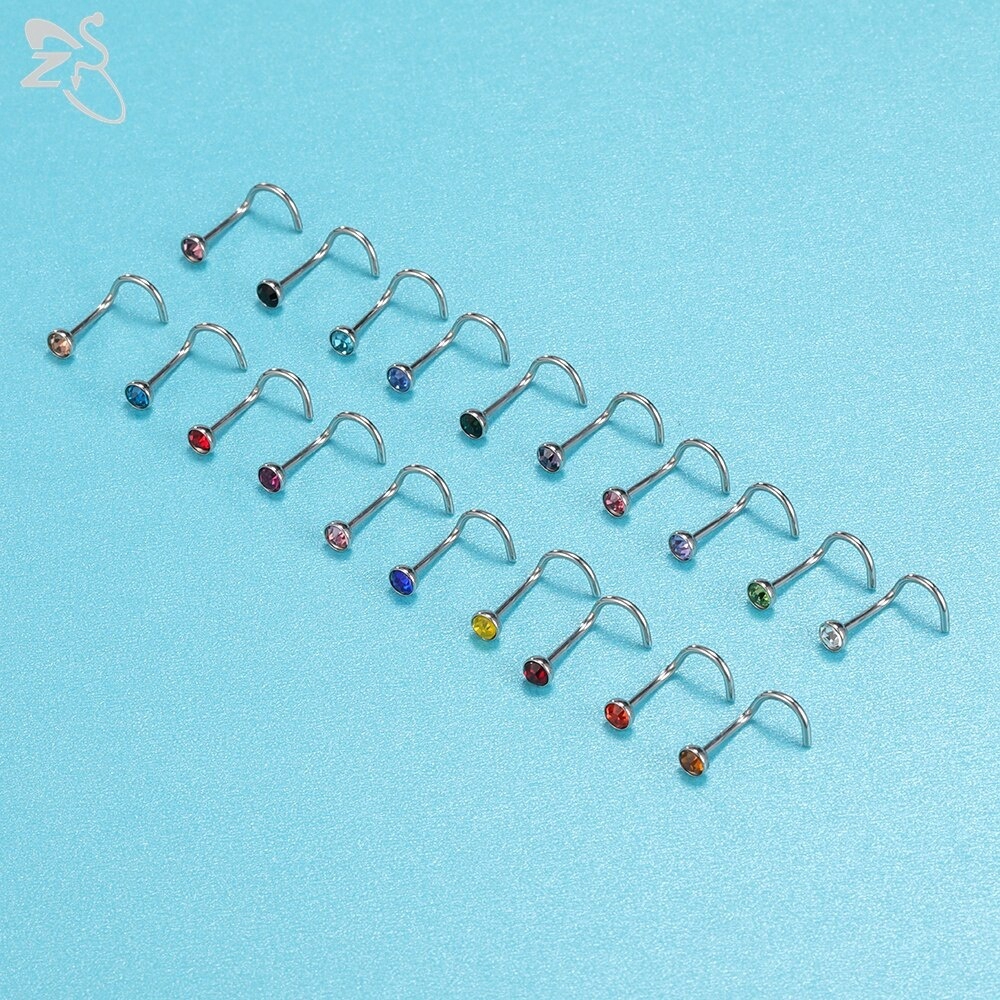Bộ 20 Khuyên Xỏ Mũi Nhiều Màu Sắc Làm Từ Thép Không Gỉ 20g