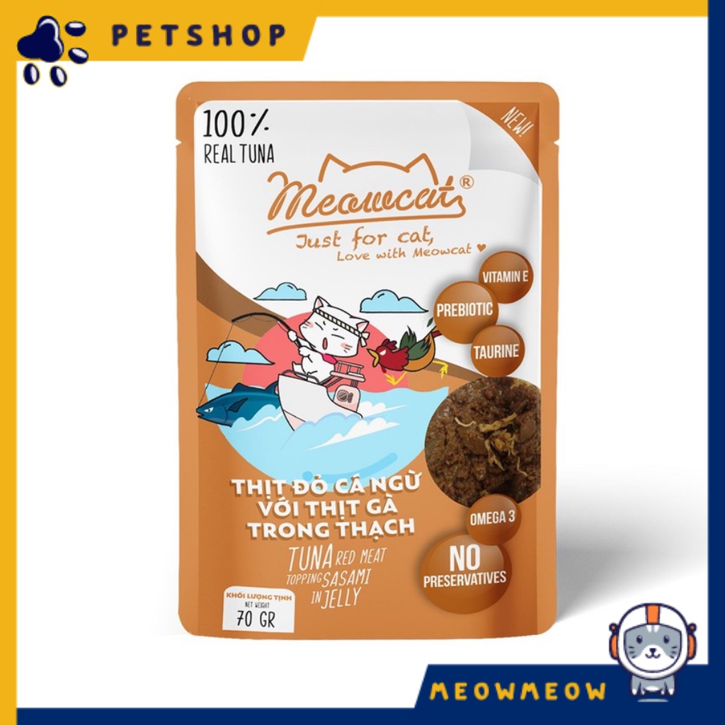 Pate cho mèo Meow Cat | Túi 70GR | Thức ăn ướt dinh dưỡng cho mèo.