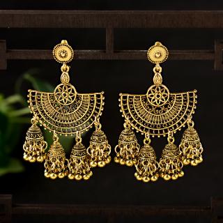 Dân Tộc Tộc Tộc Thời Trang Nữ Vàng Hình Học Jhumka Dangle Bông Tai Trang Sức Ấn Độ