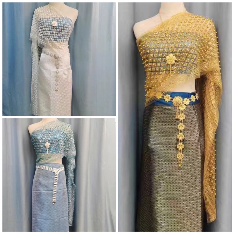Set trang phục truyền thống Thái Lan 3 mảnh phối nhiều màu.