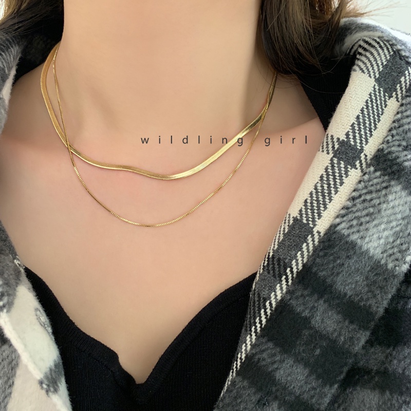 Vòng cổ Hai Lớp Dạng Xương Rắn Phong Cách Âu Mỹ Thời Trang