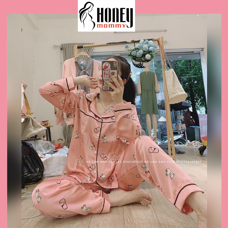 Bộ PIJAMA Lụa Bầu Và Sau Sinh 2 Chức Năng Cho Bé Ti Dài Tay Quần Dài Họa Tiết Dễ Thương HT4620 Honey Mommy