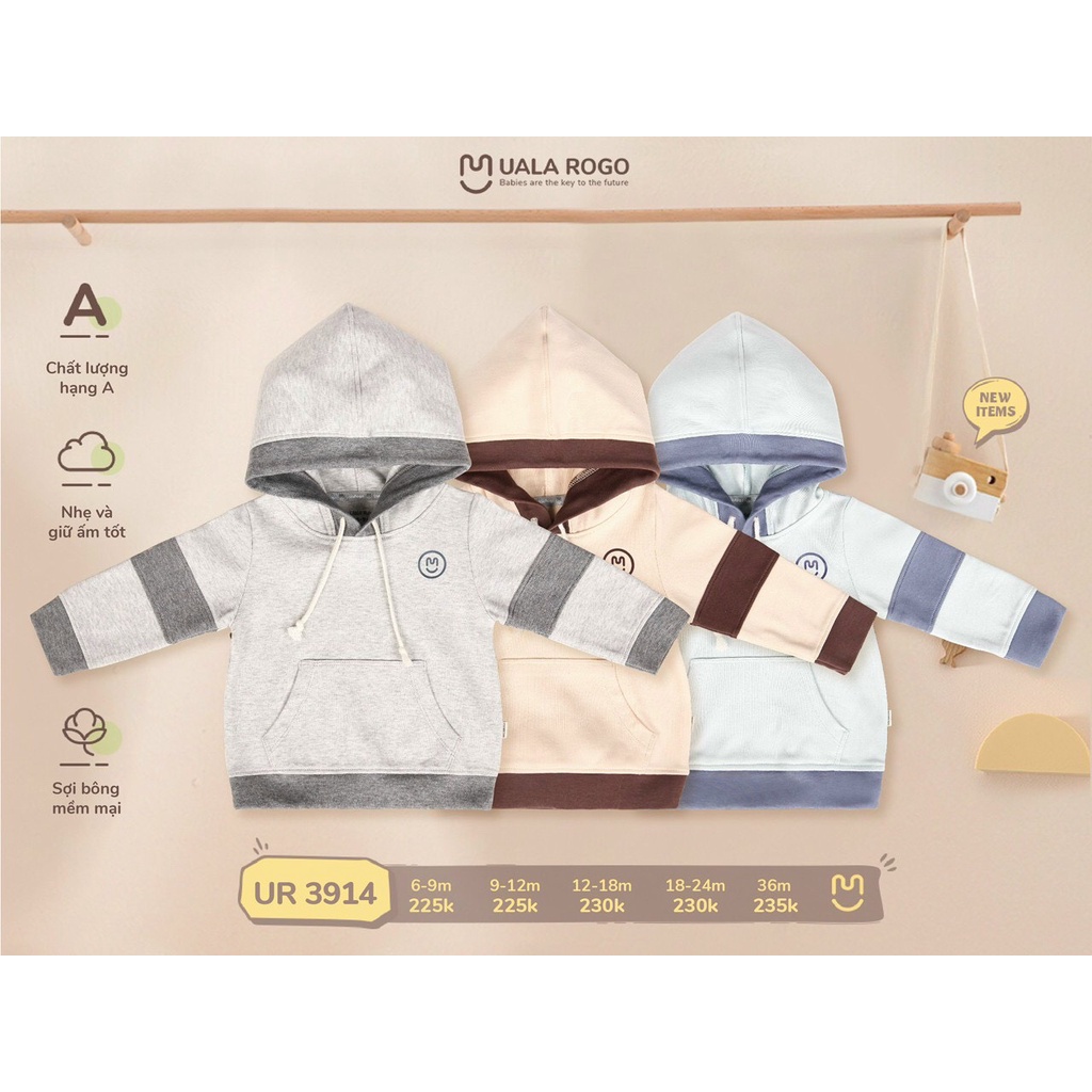 UR3914 Áo hoodie nỉ có mũ UalaRogo dày vừa cho bé (6-36M)