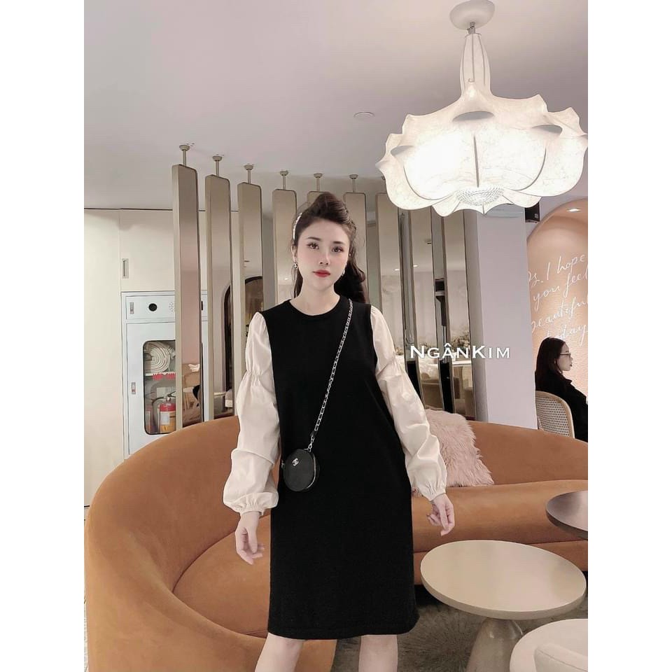 váy suông tay bồng bo tay phối trắng điệu đà | BigBuy360 - bigbuy360.vn