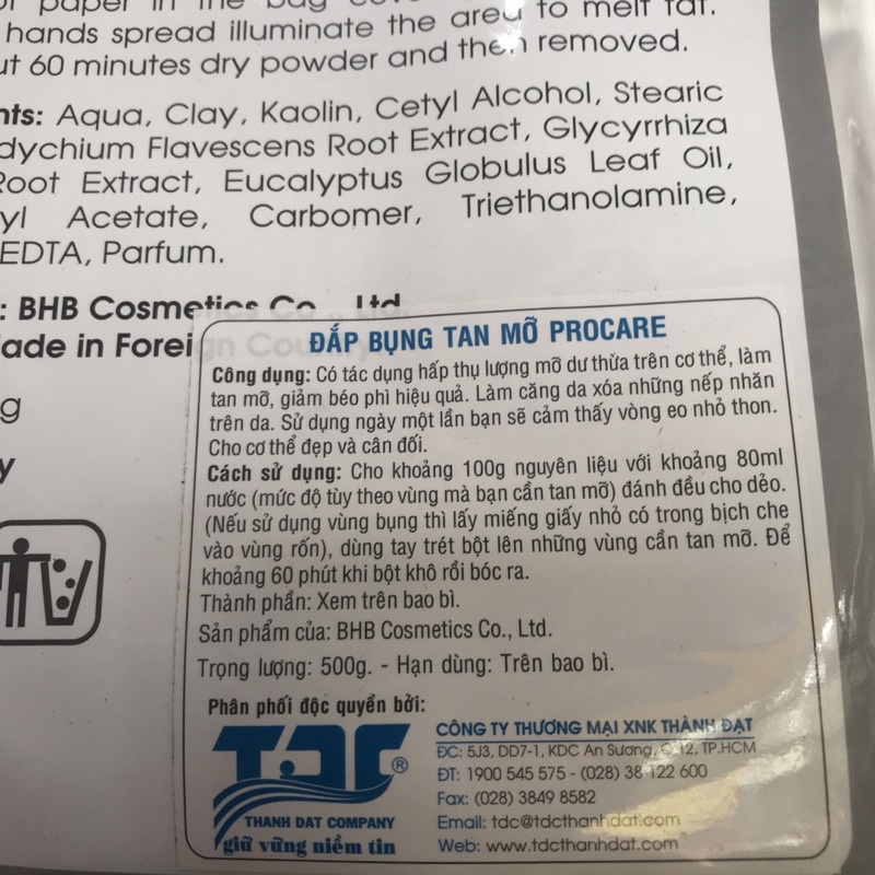 Bột đắp tan mỡ Procare 500g