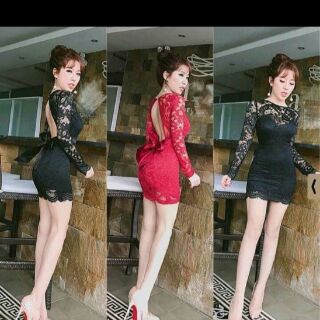 đầm body ren hở nơ sau lưng