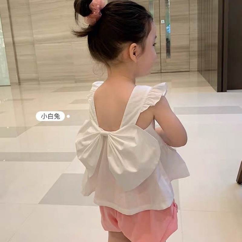 Áo Hai Dây Không Tay Đính Nơ To Quyến Rũ Thời Trang Mùa Hè Dành Cho Bé Gái