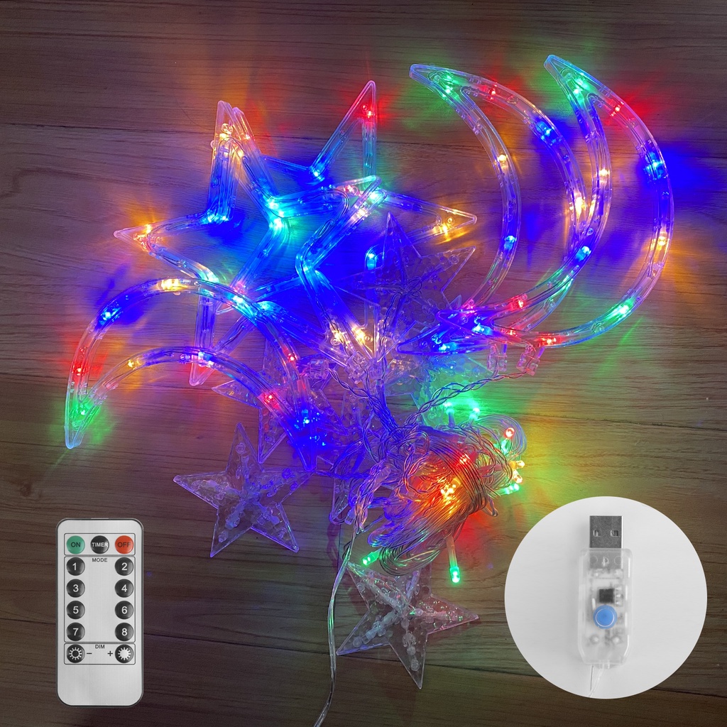 Dây Đèn LED Trang Trí Rèm Cửa 3.5M Hình Ngôi Sao / Mặt Trăng / Ngôi Sao Chống Thấm Nước