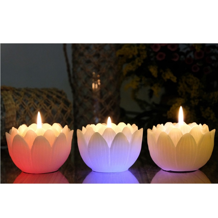 Nến thơm hoa sen đổi màu đèn LED Miss Candle FTRAMART MIC5289 (Vàng nhạt)