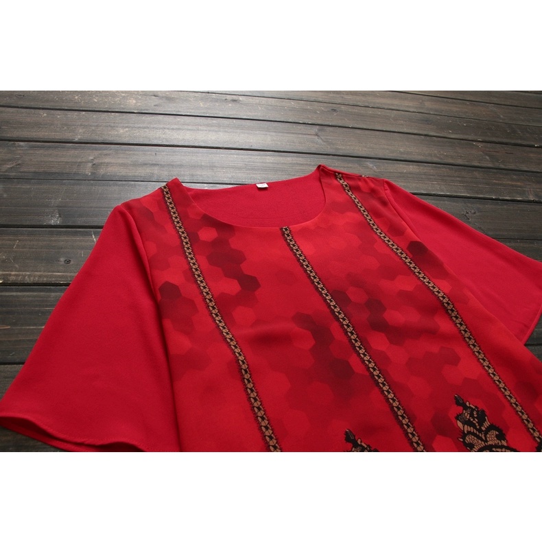 Áo Kiểu Thổ Cẩm MAI THY 550, Mẫu Áo Trung Niên Họa Tiết Thổ Cẩm Ngắn Tay Cổ Tròn Trang Nhã | Thời Trang Trung Niên U40