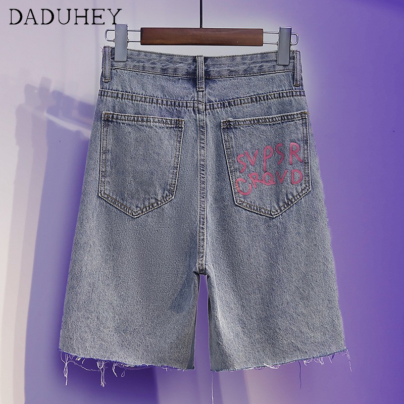 Quần Short Jean Rách In Chữ Thời Trang Hàn Quốc Mới Cho Nữ