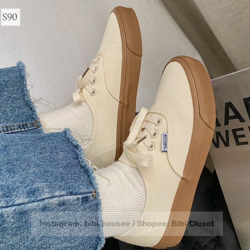Giày thể thao nam nữ ulzzang đế bằng vải mềm năng động màu be hot trend đẹp đi chơi đi học đơn giản mã S90 | BigBuy360 - bigbuy360.vn