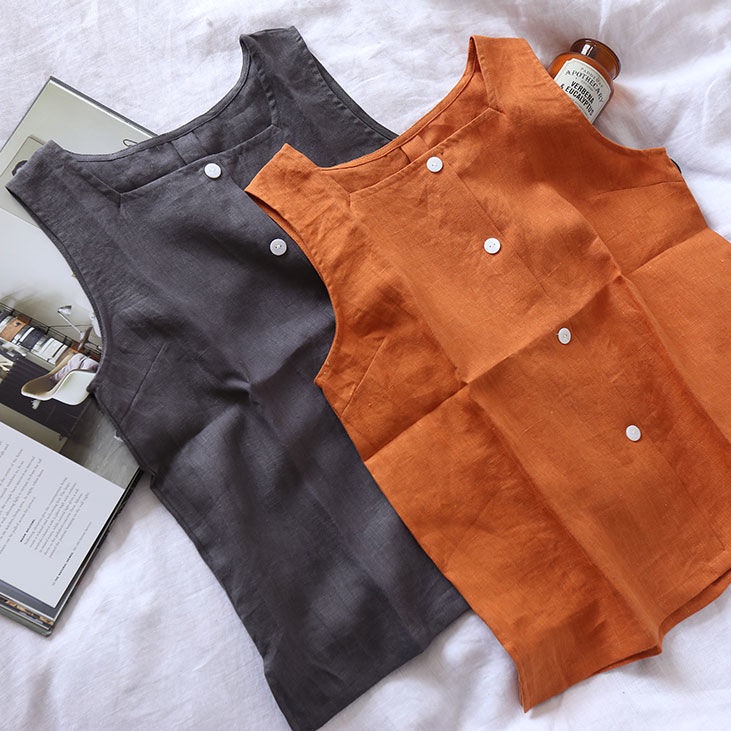 Áo Thun Sát Nách 100% Cotton Nguyên Chất Dáng Rộng Cài Nút Thời Trang Mùa Hè Cho Nữ