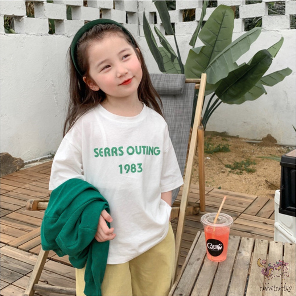 Áo Thun Tay Ngắn In Chữ Đơn Giản Phong Cách Hàn Quốc Cho Bé Gái