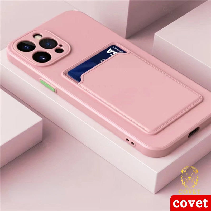 Ốp Điện Thoại Silicon Mềm Chống Sốc Có Ngăn Đựng Thẻ Kèm Kẹp Cho iPhone 13 12 11 Pro Max X XS Max XR 7 8 Plus SE 2020