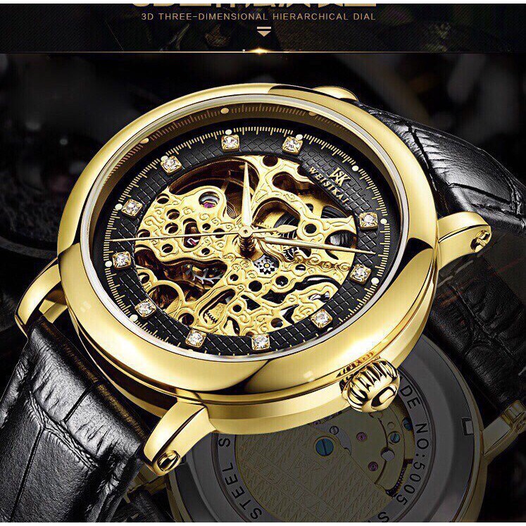 Đồng hồ nam WEISIKAI siêu phẩm chính hãng dây da mặt lộ Cơ Máy kèm kim dạ quang + Tặng hộp đồng hồ sang trọng | BigBuy360 - bigbuy360.vn