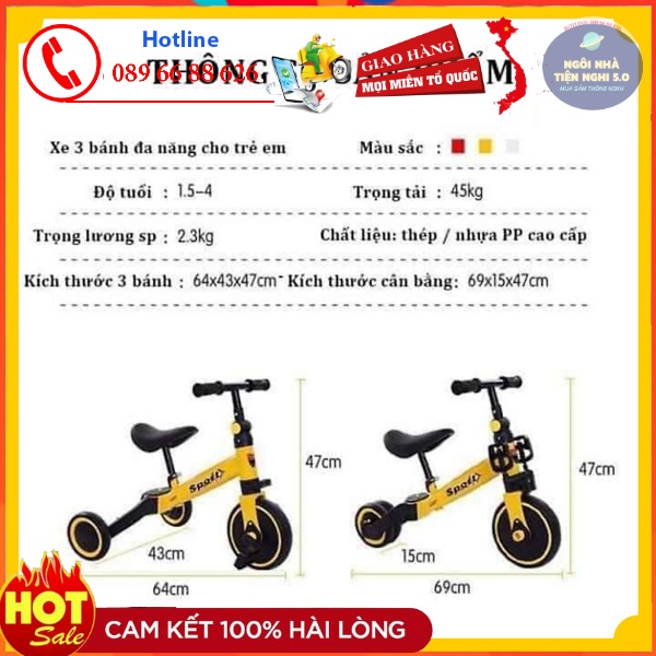 Xe Sport 3in1 xe đạp xe chòi chân kiêm xe thăng bằng cho bé 1-6 tuổi