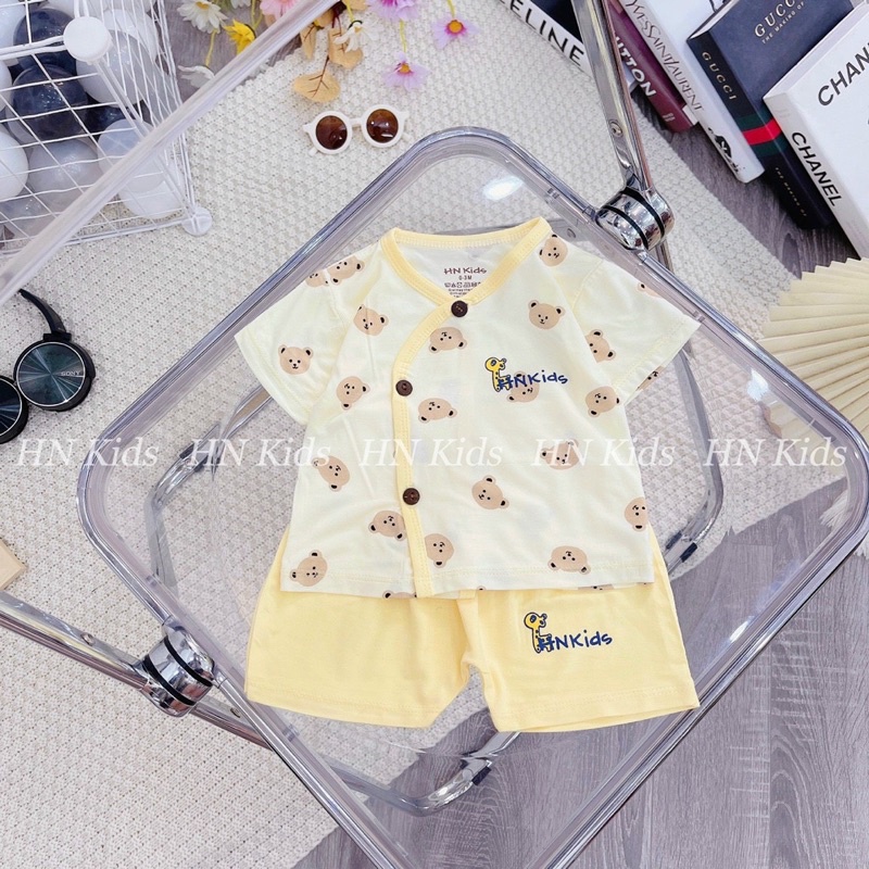 Bộ tay ngắn nút lệch cài chéo Petit sợ tre HNkids, Bộ tay ngắn cho bé sơ sinh bé trai bé gái