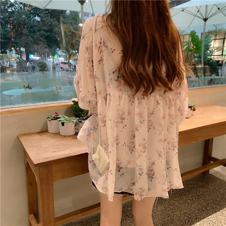 Áo kiểu chiffon tay dài in hoa thời trang cho nữ | BigBuy360 - bigbuy360.vn
