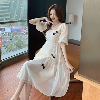 VÁY XÒE TAY PHỒNG ĐÍNH NƠ TIỂU THƯ- TÔN DÁNG DỊU DÀNG