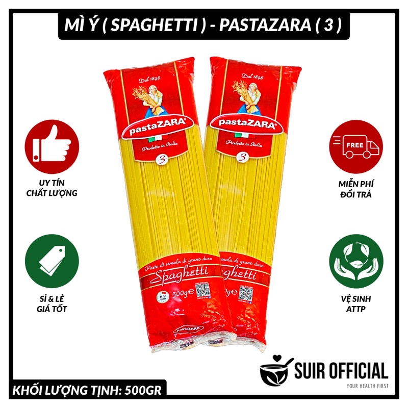 Mì Ống Ý  Spaghetti  PastaZARA  3  Gói 500GR Thùng  20 Gói x 500GR  Thơm thumbnail