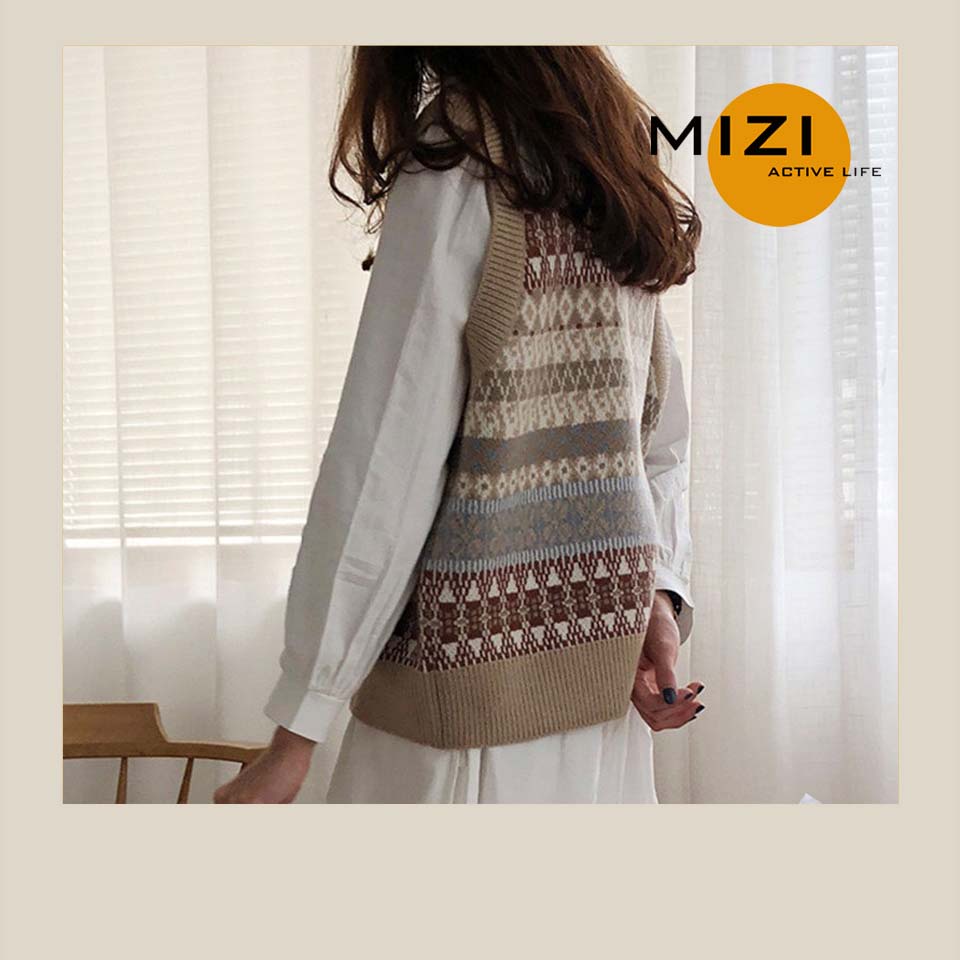 Áo len gile nữ hàn quốc form rộng cổ chữ v cao cấp thổ cẩm MIzi AN03 | BigBuy360 - bigbuy360.vn