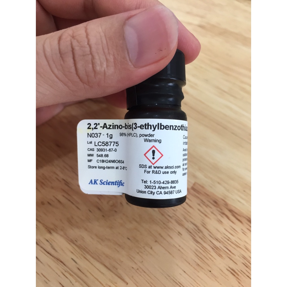 Hóa chất 2,2'-Azino-bis(3-ethylbenzothiazoline-6-sulfonic acid) diammonium salt, 98% (HPLC) ABTS 30931-67-0; lọ 1g