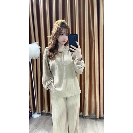 Set len có mũ vân dài tay có kèm mũ quần ống xuông siêu xinh trang phục thường ngày kèm ảnh thật và videos