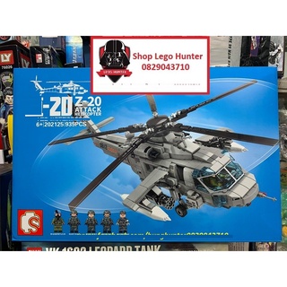 Xếp Hình Army Sembo block 202125 Attack Helicopter Bộ lắp ráp Máy bay trực thăng chiến đấu Z 20 - 935 chi tiết