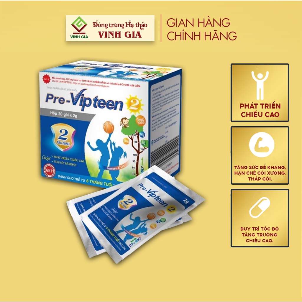 Cốm Pre-Vipteen 2 Bổ Sung Canxi Tăng Chiều Cao Và Sức Đề Kháng Phát Triển Thể Lực Cho Trẻ Hộp 20 Gói