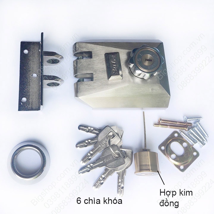 Khóa cửa trượt, cửa lùa đa năng vỏ inox 304 chắc chắn kèm 6 chìa khóa, dùng cho cửa đi, cửa cổng
