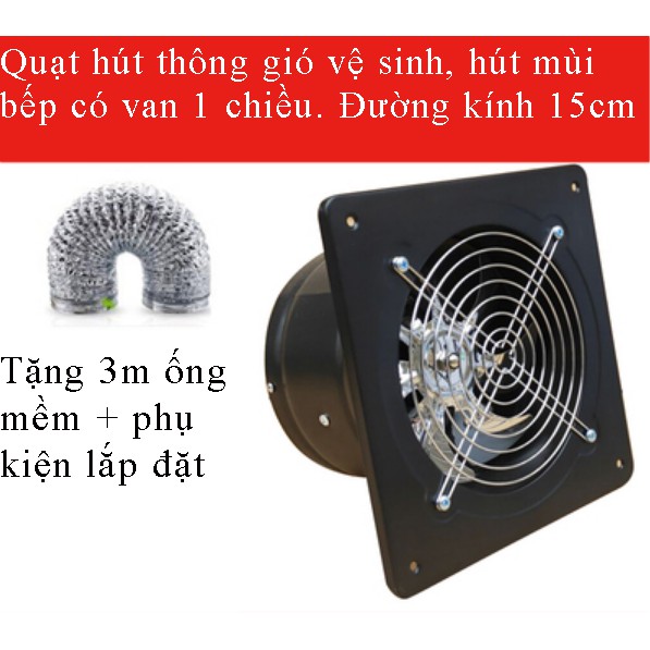 Quạt thông gió hút mùi bếp,quạt hút vệ sinh đường kính 15cm mạnh mẽ dễ lắp đặt , quạt hút khói bếp