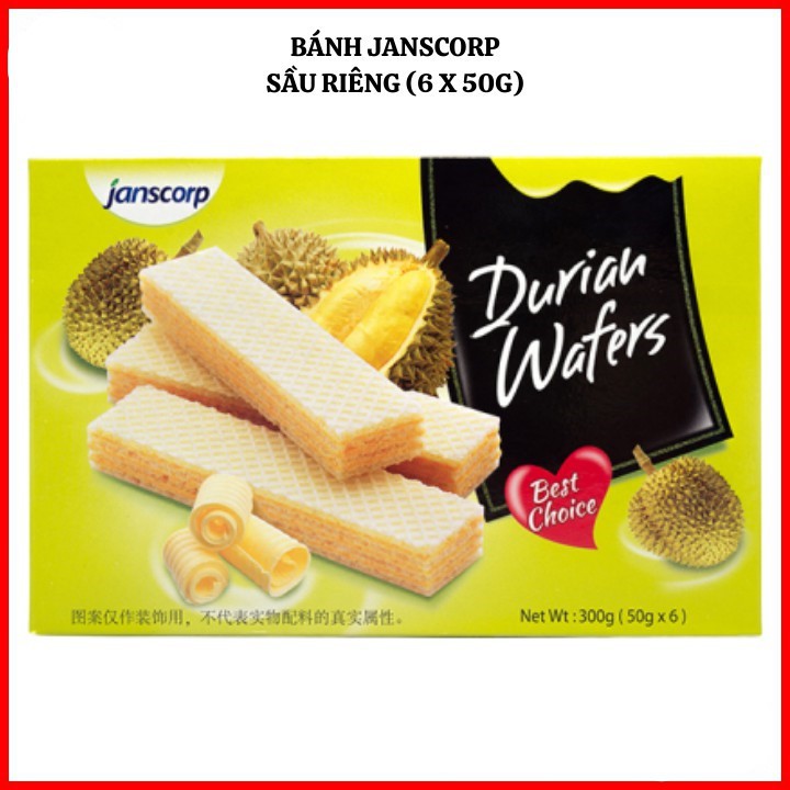 Bánh Xốp Sầu Riêng Janscorp Durian Wafers Hộp 400g/300g/150g - Nhập Khẩu Indonesia