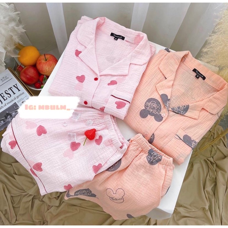 PIJAMA ĐỒ BỘ MẶC NHÀ VẢI XÔ NHĂN MUSLIN QUẦN ĐÙI ÁO CỘC | BigBuy360 - bigbuy360.vn