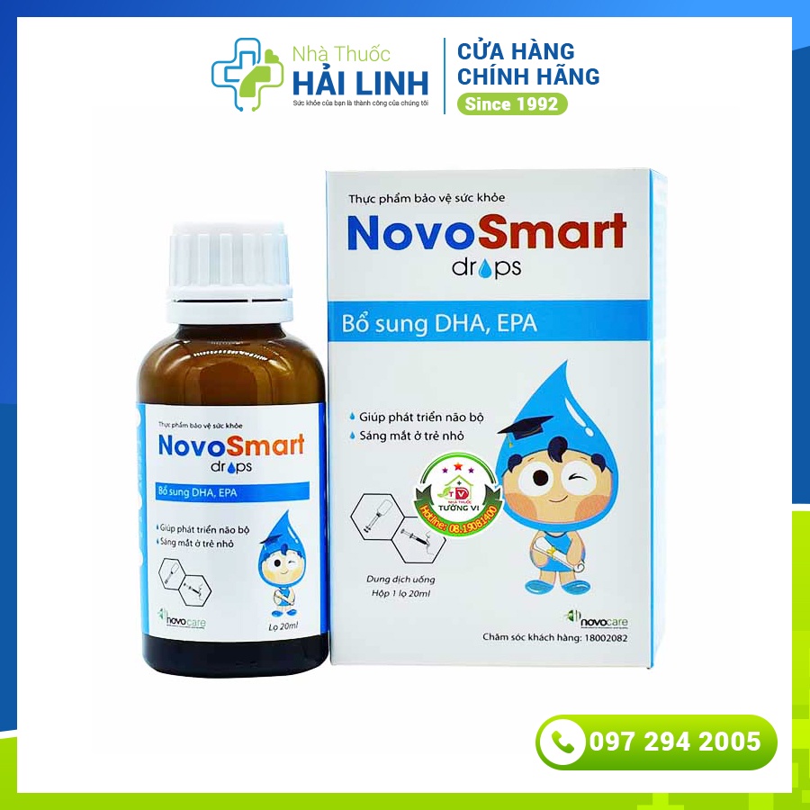 DHA Nhỏ Giọt Không Tanh NovoSmart Drops⚡Tặng quà⚡Hộp 20ml Bổ sung DHA, EPA hàm lượng cao Giúp phát triển não bộ