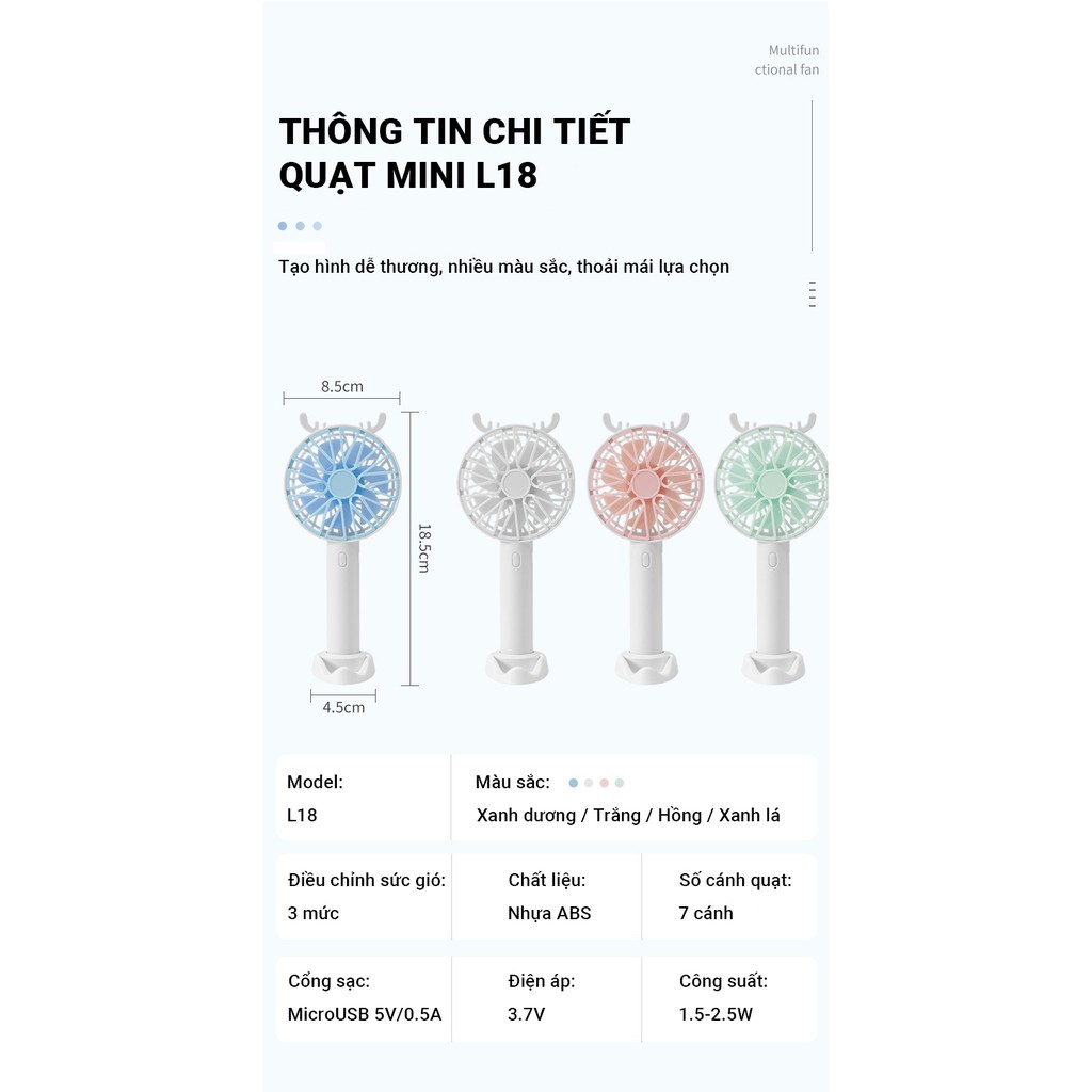 Quạt mini Cát Thái L18 quạt cầm tay  có giá đỡ ,quạt để bàn mini cầm tay tích điện hình đáng yêu siêu bền | BigBuy360 - bigbuy360.vn