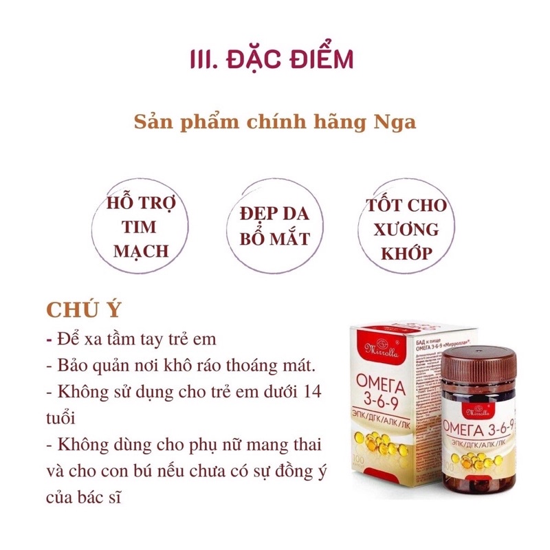 [Chính hãng] Viên uống Omega 3-6-9 Mirrolla của Nga hộp 100 viên
