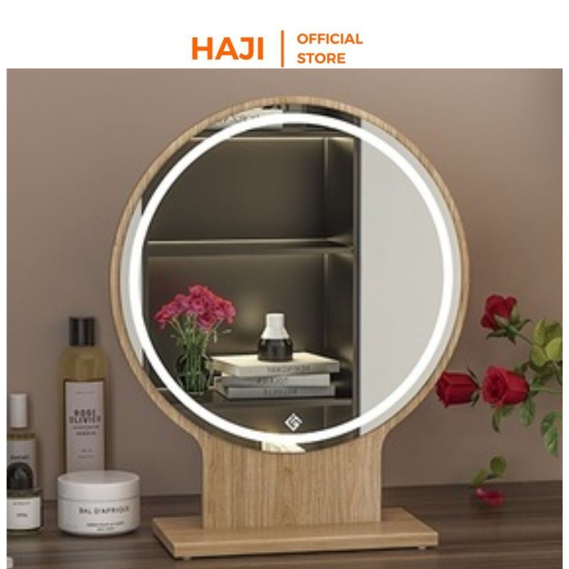 Gương tròn để bàn HAJI viền led cảm ứng điều chỉnh độ sáng thông minh A214