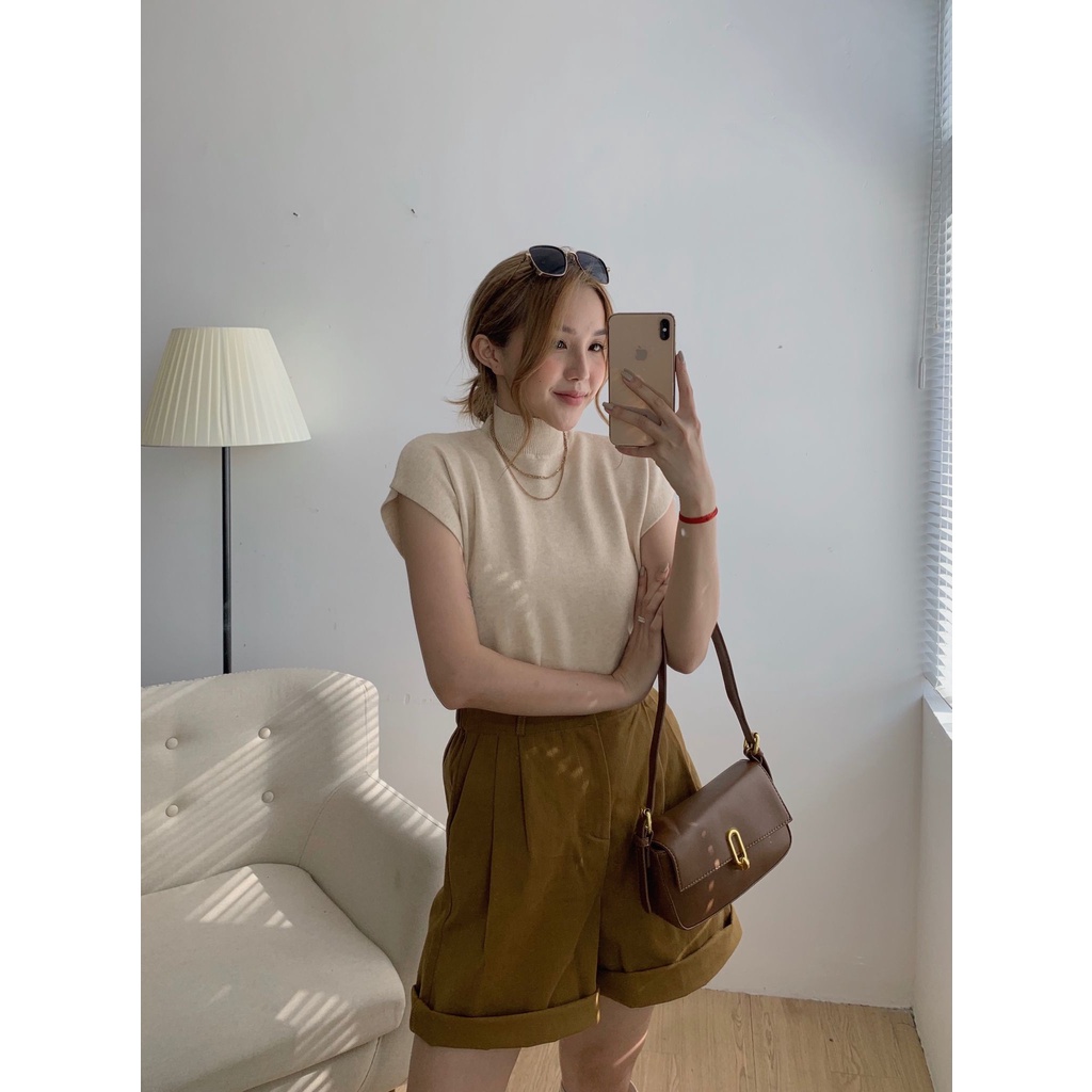 Quần short kaki lửng Q-781, quần sooc cạp cao ống rộng